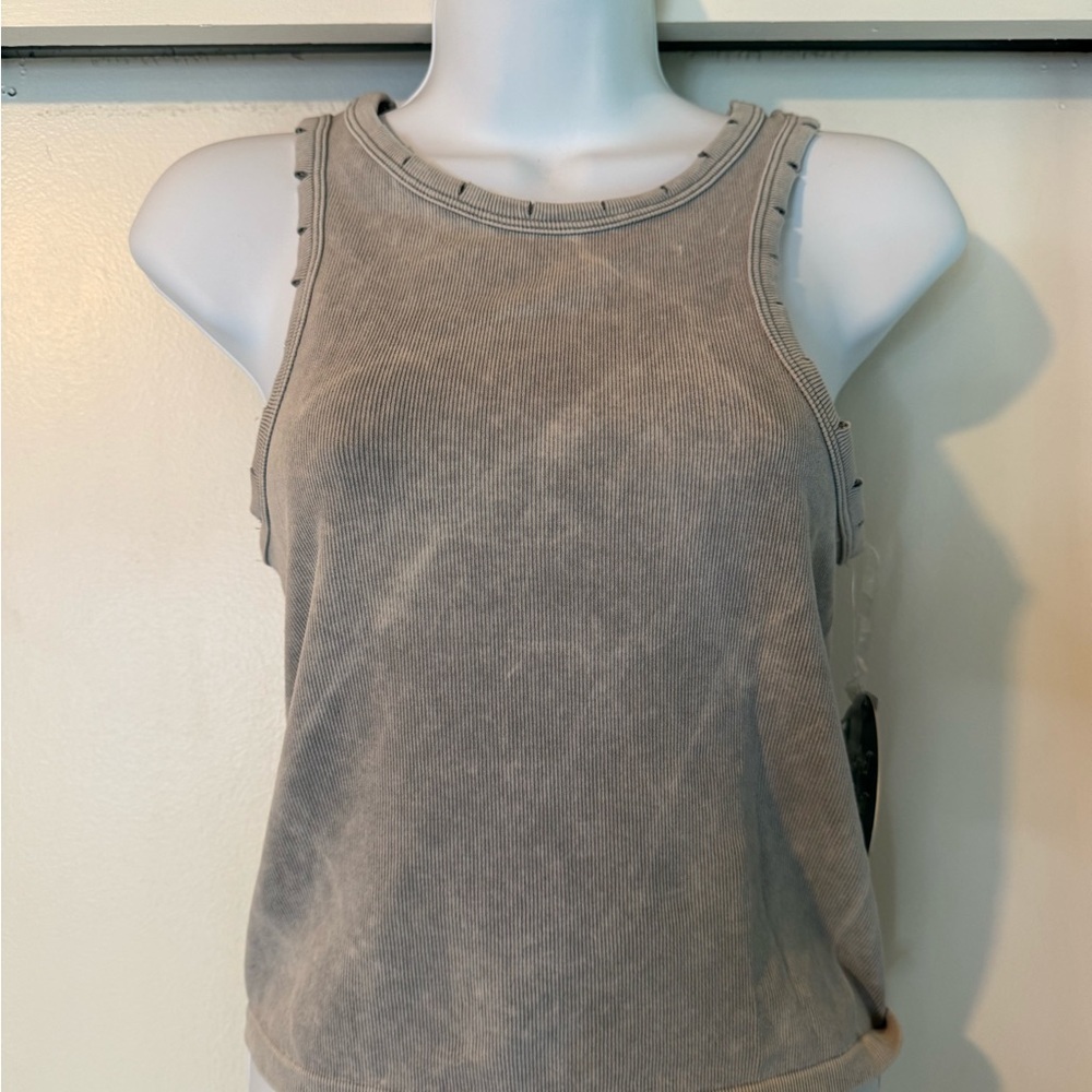 Planet Heart Gray Ribbed Tank Top w/Distressing